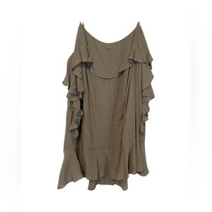 Olive tank with ruffles down the sides.
